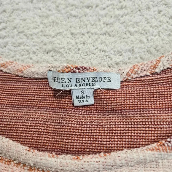 Green Envelope Pink and Peach Striped Top Raw Hem Women's S Boho Baha Drug Rug - Picture 2 of 8